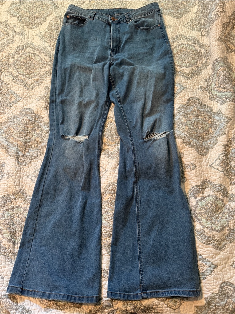 NOBO Mid-Blue Distressed Flare Jeans